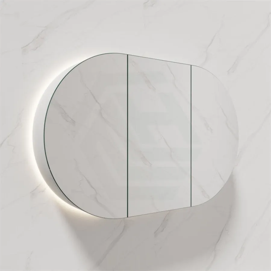 1200x700x150mm Oval LED Backlit Pencil Edge Mirror Cabinet Matt White