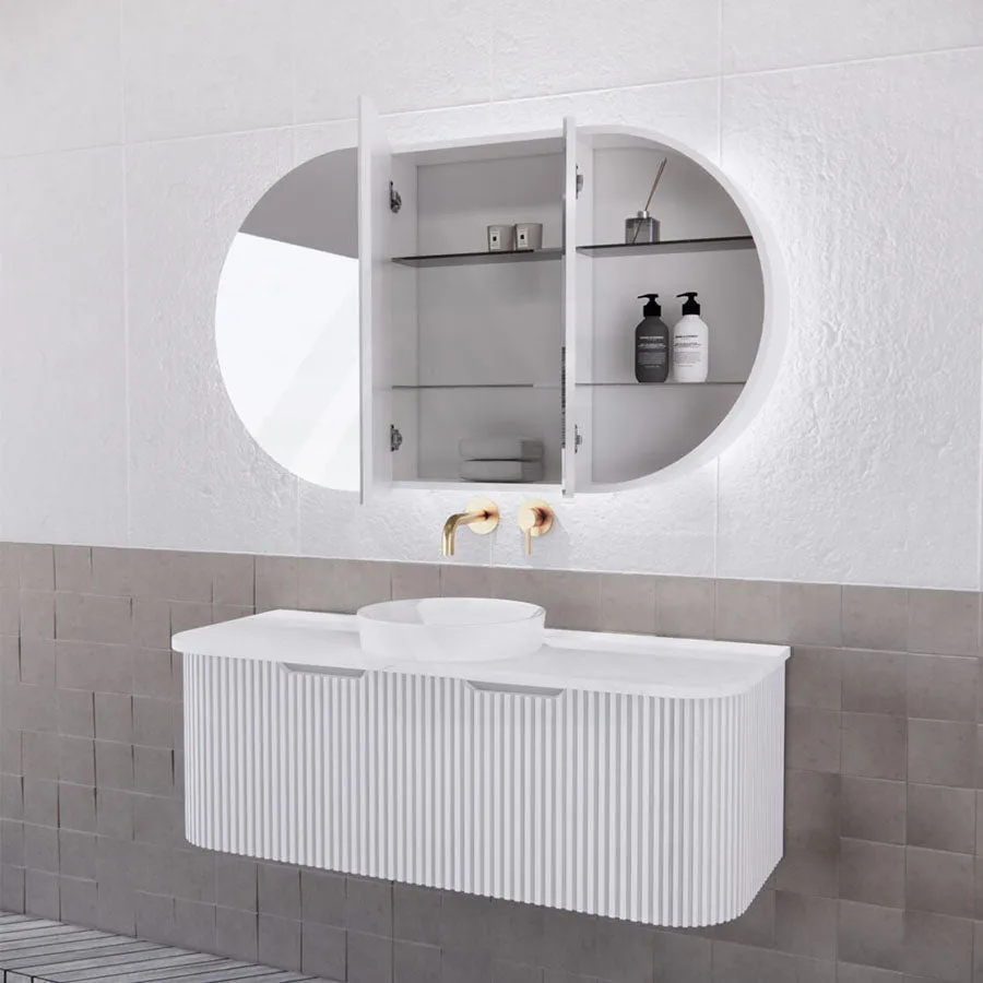 1200x700x150mm Oval LED Backlit Pencil Edge Mirror Cabinet Matt White