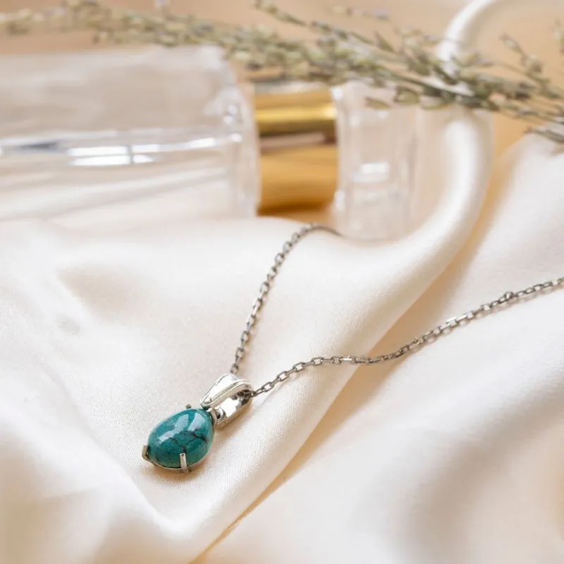 14K Gold Turquoise Teardrop Pendant Necklace