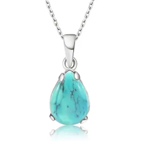 14K Gold Turquoise Teardrop Pendant Necklace