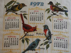 1972 Vintage Calendar Towel - Linen - Birds - TWLC93