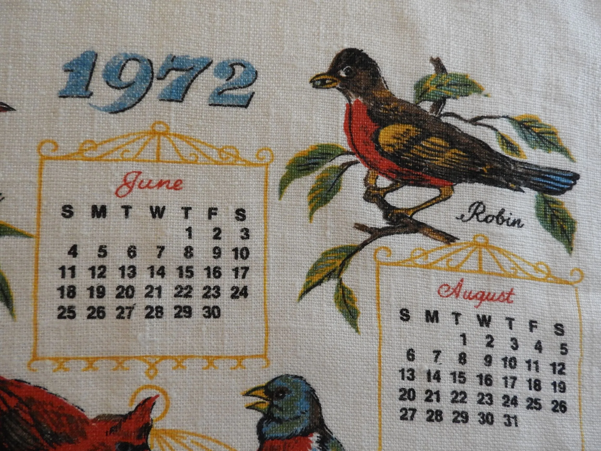 1972 Vintage Calendar Towel - Linen - Birds - TWLC93