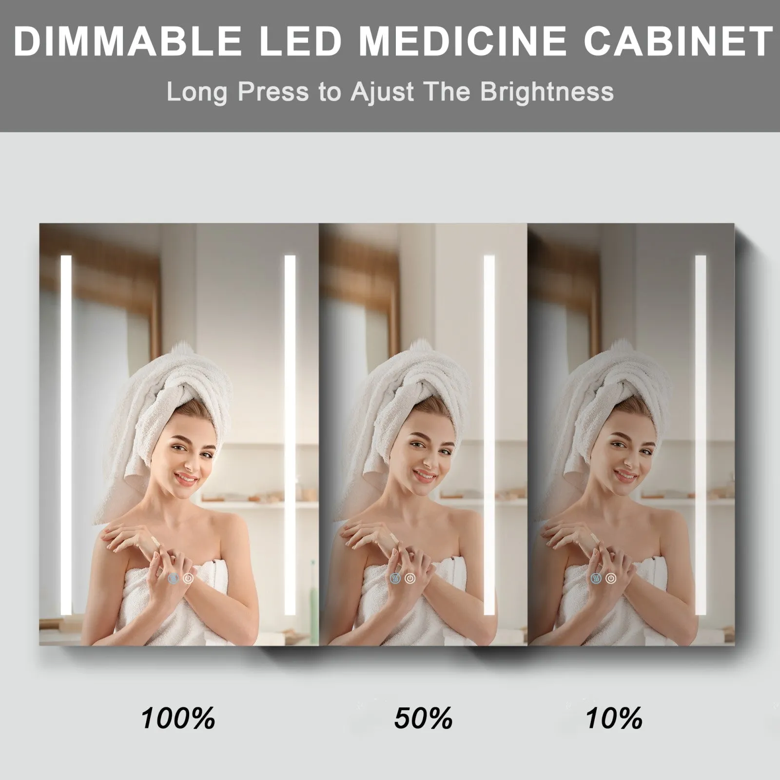 30 x 30 Inches LED Double Door Medicine Cabinet with Defogging Mirror and Dimmer in Black