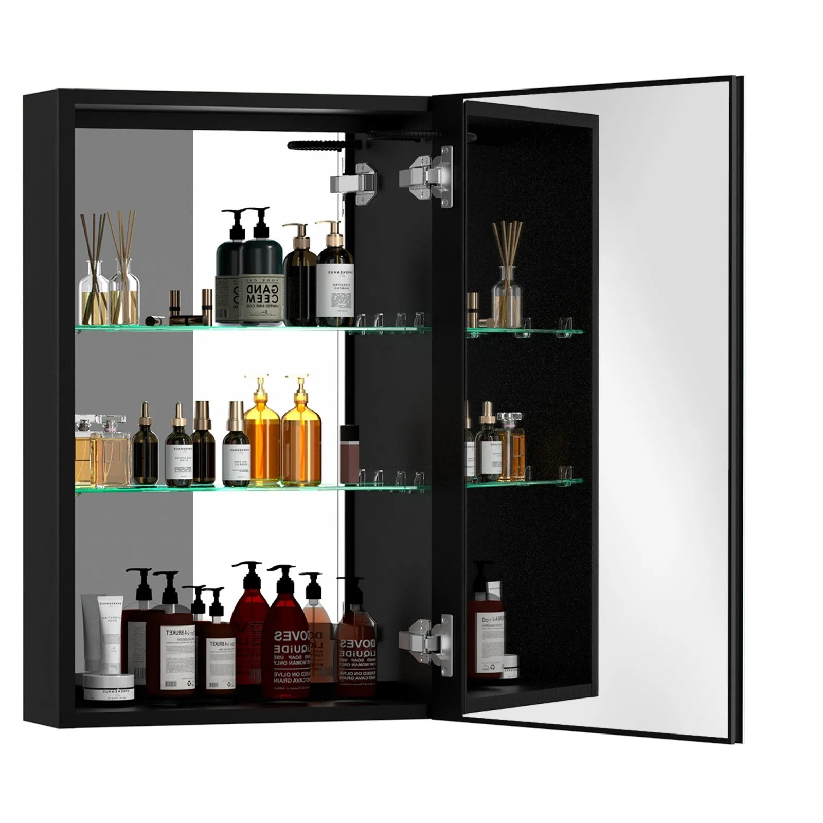 30 x 30 Inches LED Double Door Medicine Cabinet with Defogging Mirror and Dimmer in Black