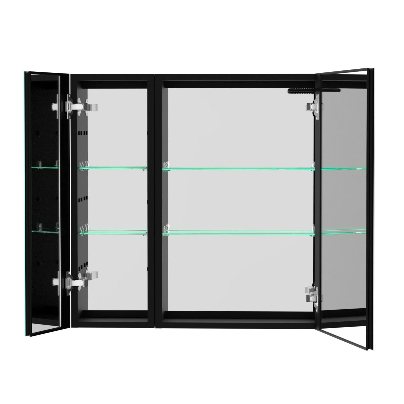 30 x 30 Inches LED Double Door Medicine Cabinet with Defogging Mirror and Dimmer in Black