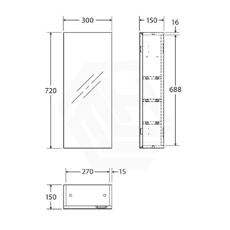 300mm MDF Pencil Edge Gloss White Shaving Cabinet With Mirror Tempered Glass Shelves