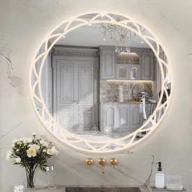 36" Round LED Bathroom Mirror with Adjustable Color Temperatures and Anti-Fog Functionality