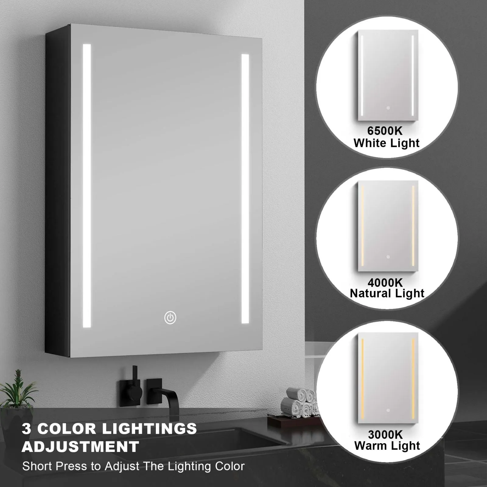 40" x 30" Dimmer Black Surface Mount LED Double Door Defogging Mirror Medicine Cabinet