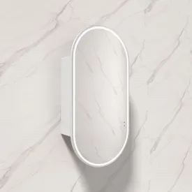 450x900mm Beau Monde LED Mirror Oval Shaving Cabinet Matt White Finish Frameless Touchless Sensor Frontlit