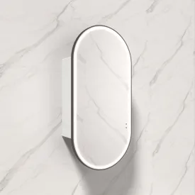 450x900mm Beau Monde LED Mirror Oval Shaving Cabinet Matt White Finish Matt Black Framed Touchless Sensor Frontlit