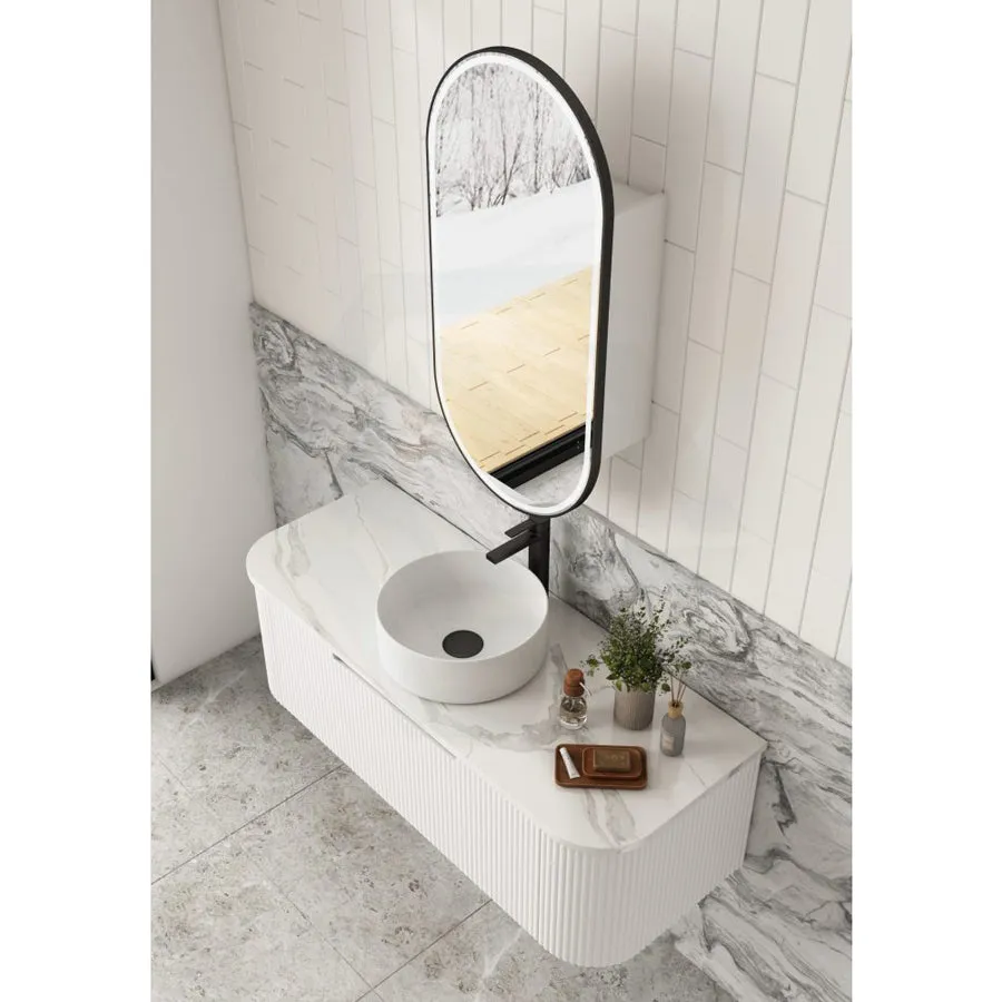 450x900mm Beau Monde LED Mirror Oval Shaving Cabinet Matt White Finish Matt Black Framed Touchless Sensor Frontlit