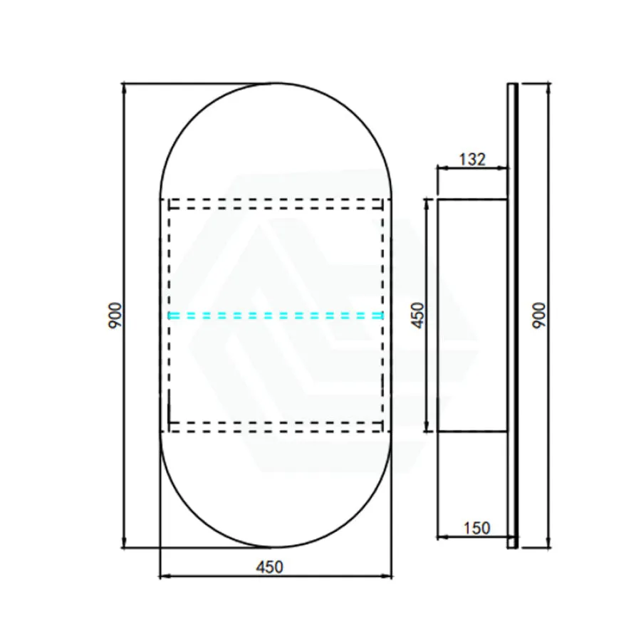 450x900x150mm Ceto Olivia Matt White Oval LED Shaving Cabinet Frontlit