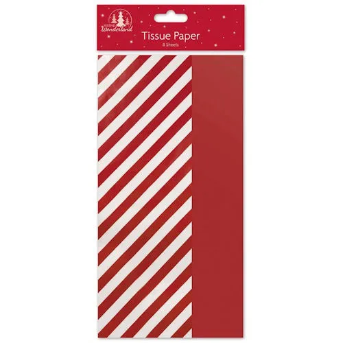 Christmas Red Stripe Tissue Paper - 8 Sheets Holiday Gift Wrapping Craft Supplies