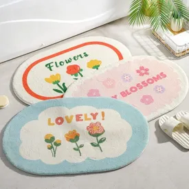 Enchanting Petal Paradise: Kawaii Floral Oval Bathroom Mat