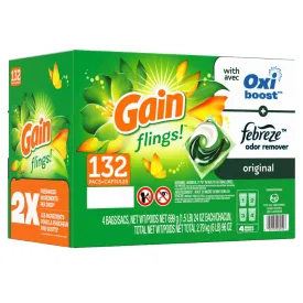 Gain Flings Liquid Laundry Detergent Pacs, 132 count