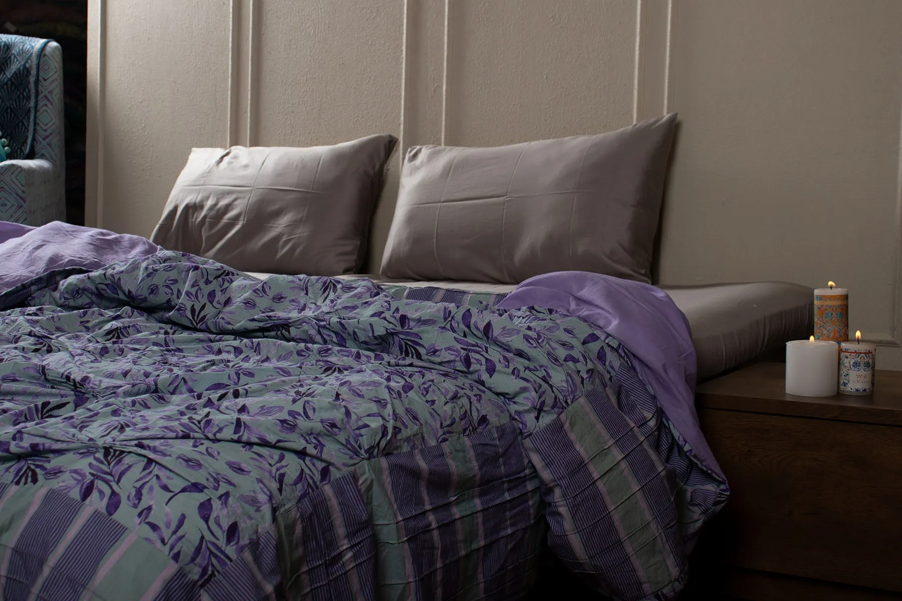 Grape Heaven Purple and Grey Tuck Styled Comforter