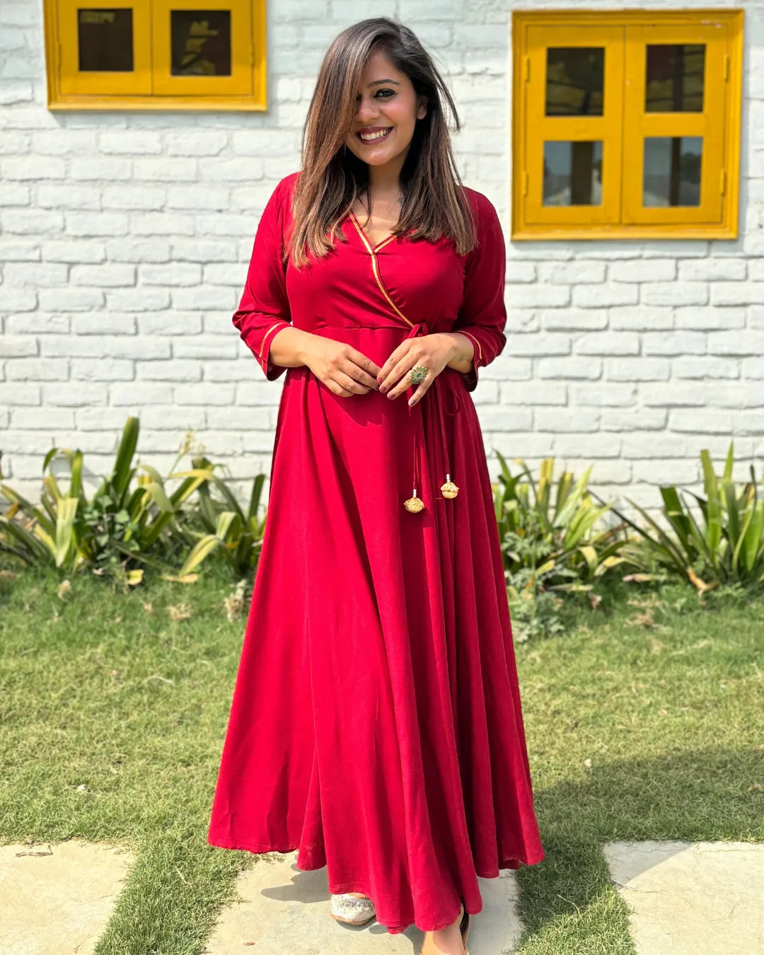 Maroon Angrakhaa Gheredaar Kurta