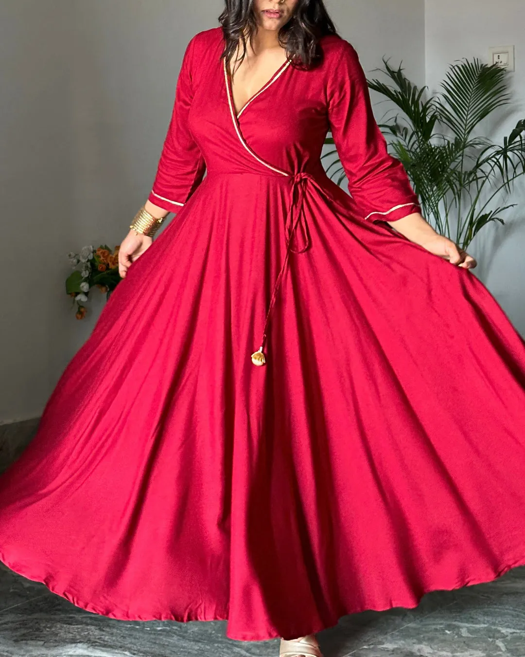 Maroon Angrakhaa Gheredaar Kurta