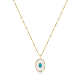 OVAL SHAPED MOP PENDANT WITH TURQUOISE STONE NECKLACE