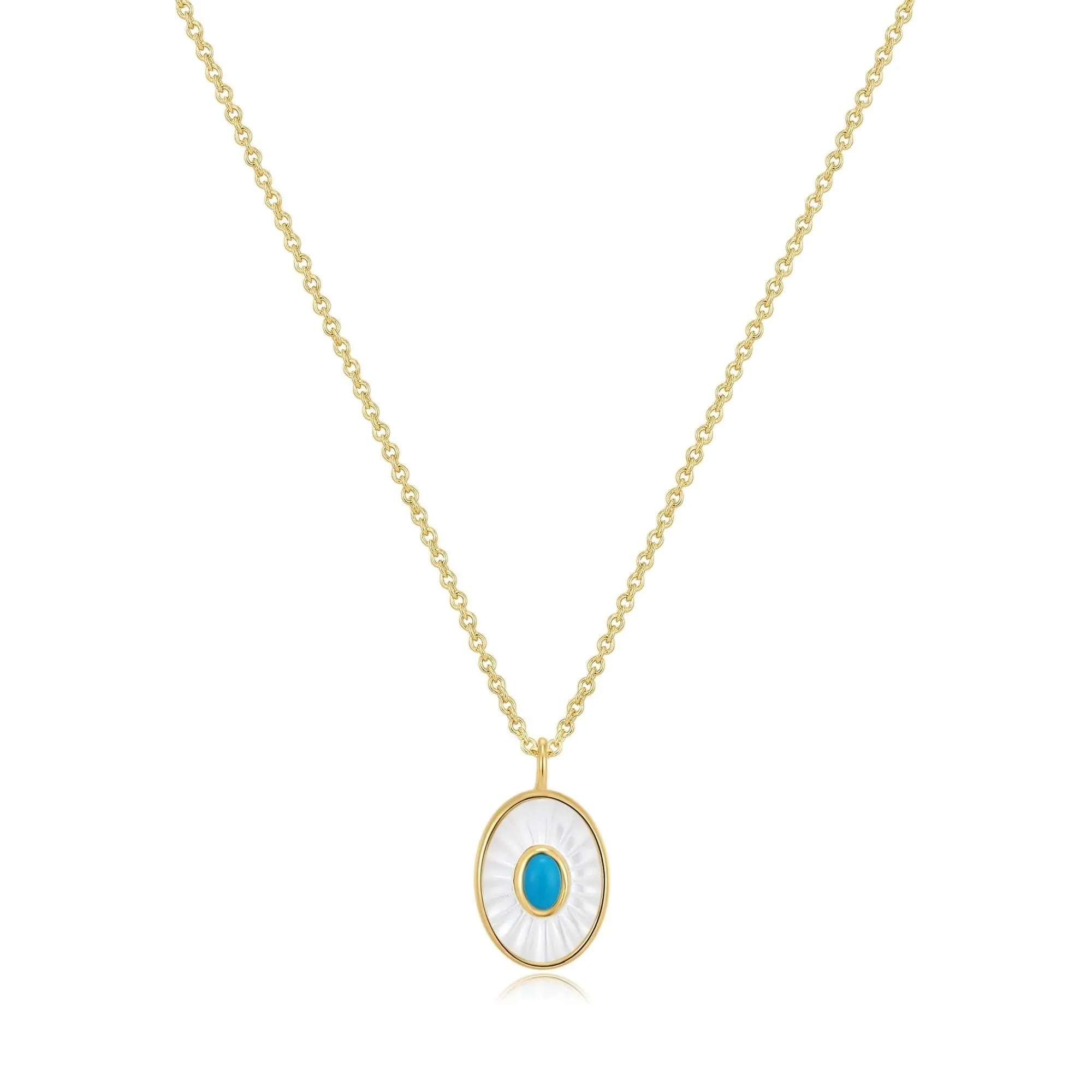 OVAL SHAPED MOP PENDANT WITH TURQUOISE STONE NECKLACE