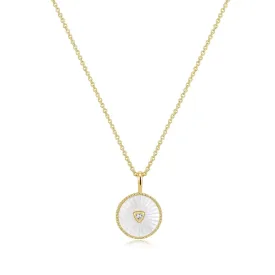 Round Mother Of Pearl Pendant With Cz Center Stone Necklace