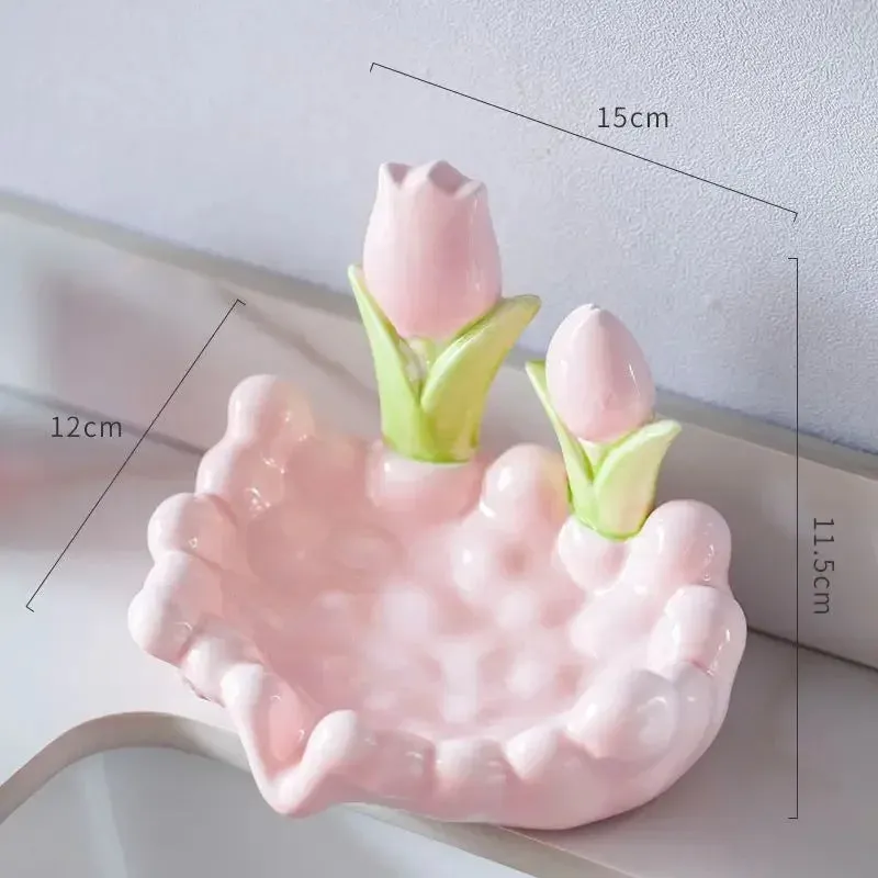 SINOTAO  -  Creative Ceramic Flower Soap Box Drain Three-dimensional White Flower Soap Dish Bathroom Sink Shelf Bathroom Decor Accessories