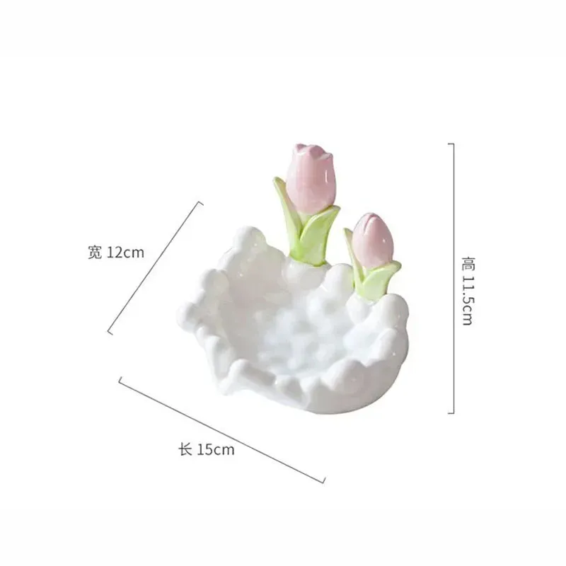 SINOTAO  -  Creative Ceramic Flower Soap Box Drain Three-dimensional White Flower Soap Dish Bathroom Sink Shelf Bathroom Decor Accessories