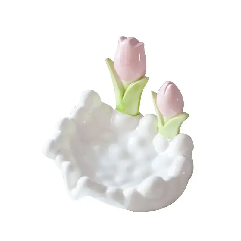 SINOTAO  -  Creative Ceramic Flower Soap Box Drain Three-dimensional White Flower Soap Dish Bathroom Sink Shelf Bathroom Decor Accessories