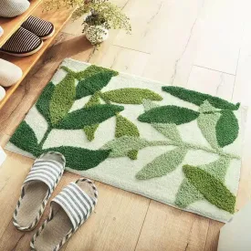 SINOTAO  -  Green Leaves Flocking Bath Mat Non-slip Absorbent Microfiber Bathroom Rug Home Entrance Door Mat Super Soft Bath Carpet Tapijt